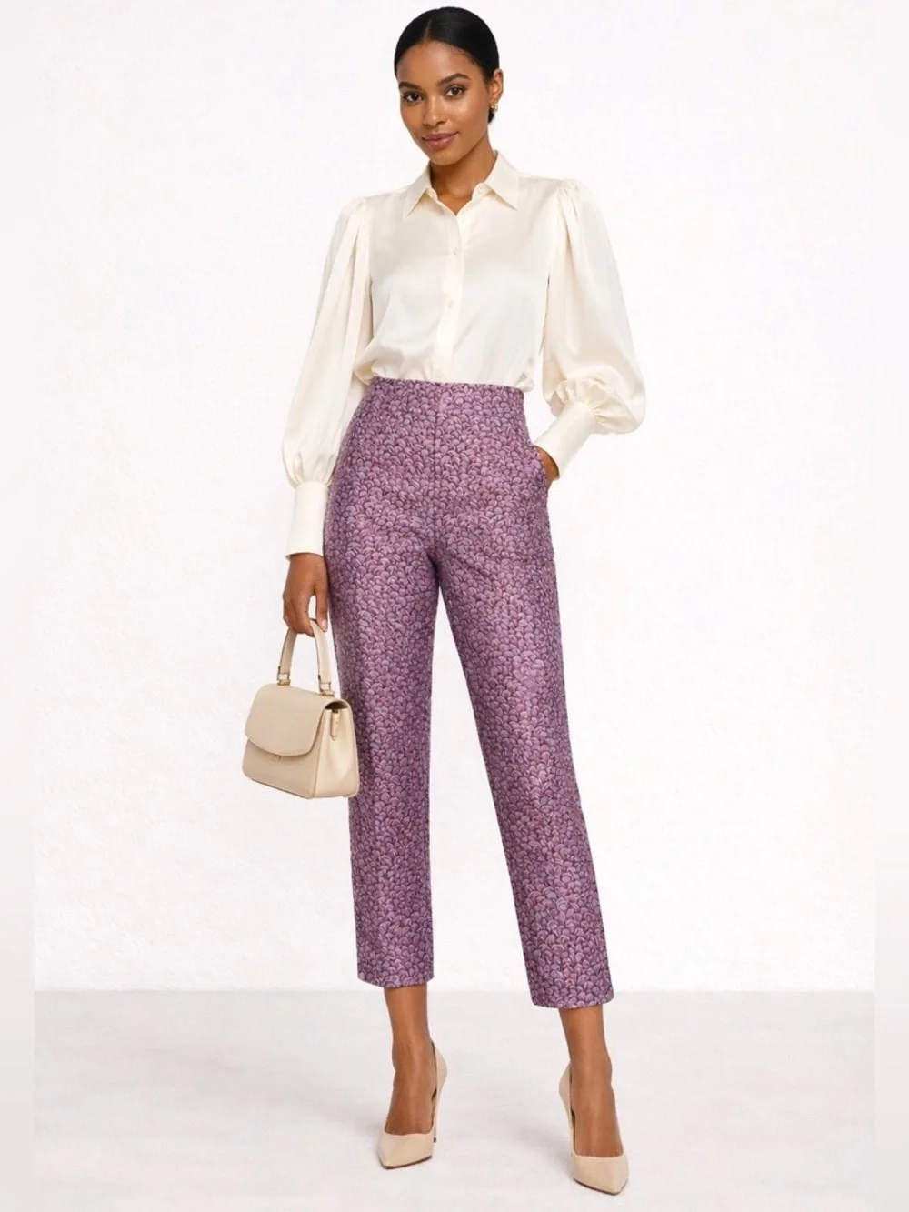 Kate Spade Party Bubbles Jacquard High Rise Crop Pants Purple Size 2 NWOT